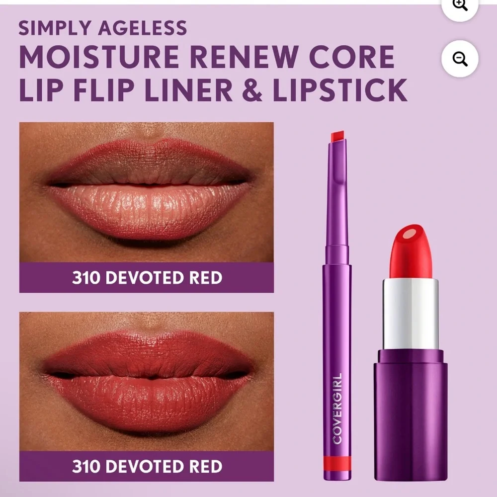 COVERGIRL Simply Ageless lipstick and lip liner in 310 Devoted Red NWT